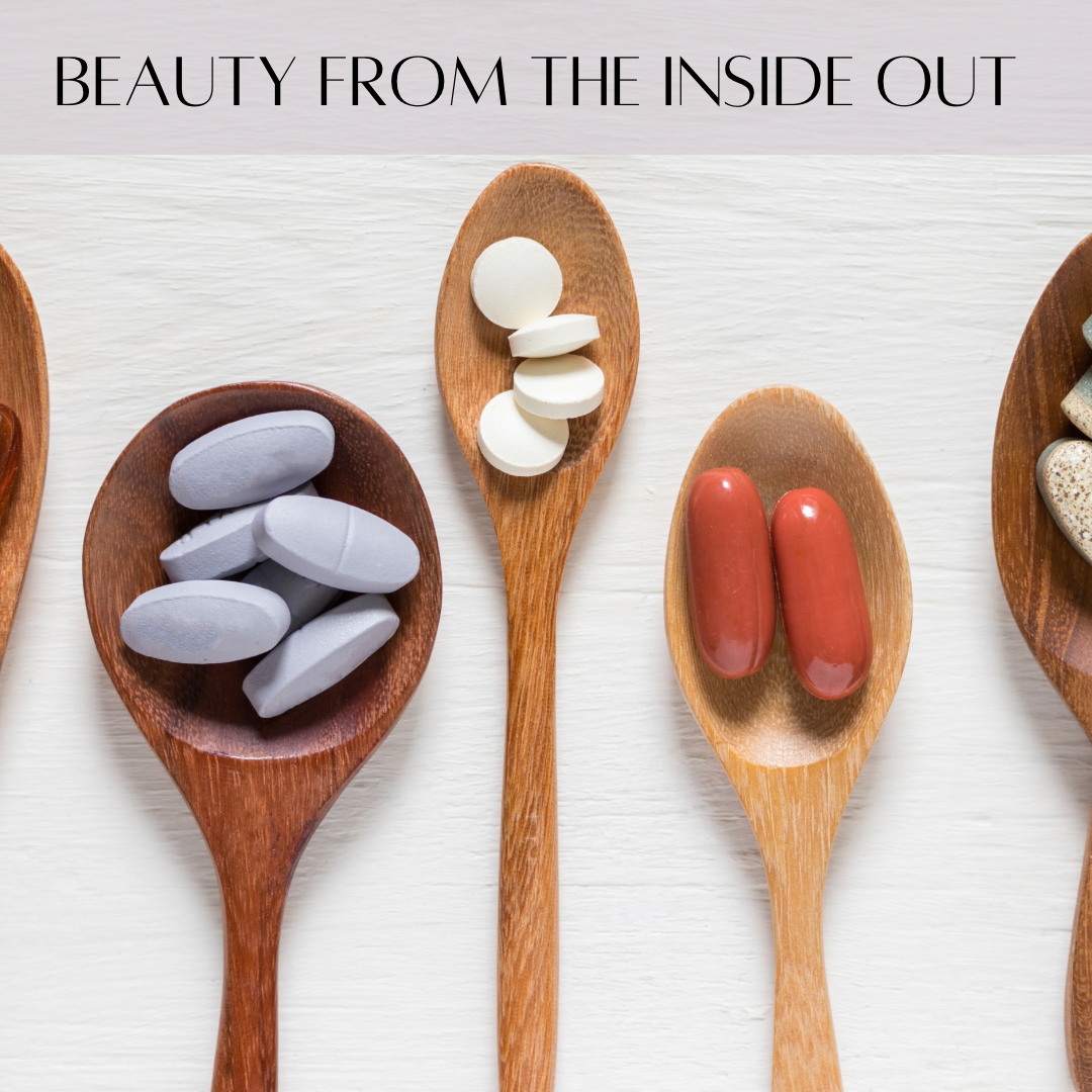 pictures of vitamins on spoons, beauty from the inside out